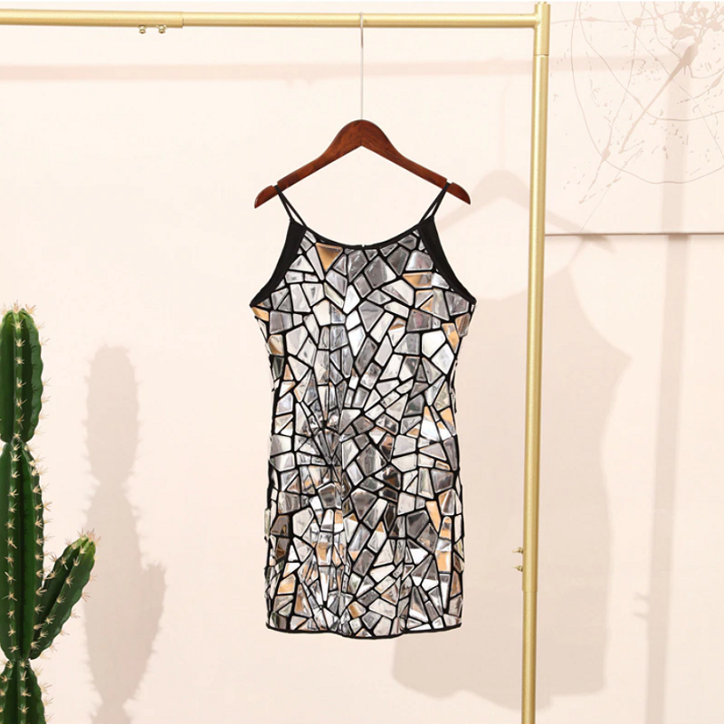 Mirror Mosaic Tile Halter Bodycon Mini Dress 7