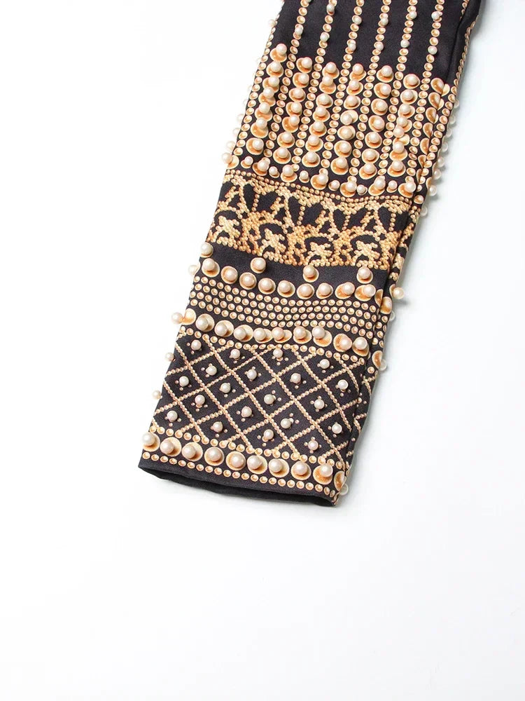 One Shoulder Pearl Beaded Baroque Lattice Embellished Mini Dress 7