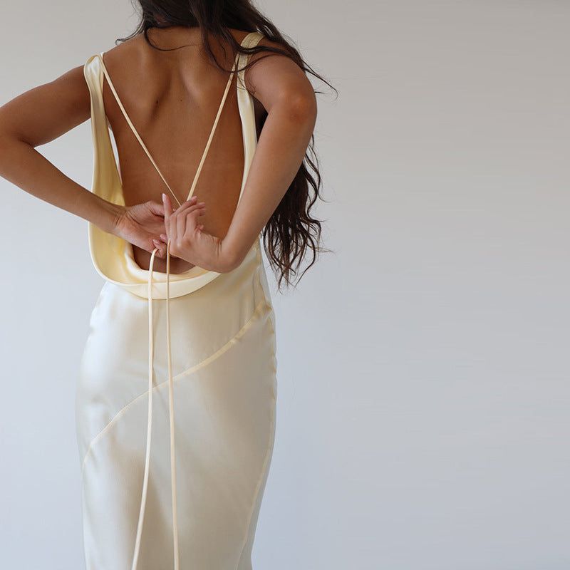 Cowl Neck Plunging Back Satin Maxi Dress 7