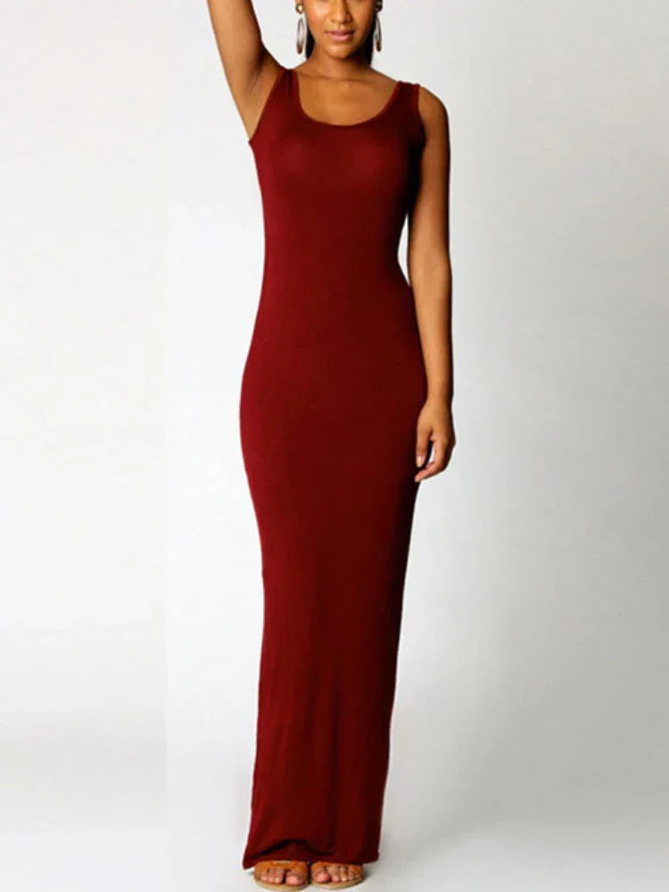 Scoop Neck Tank Strap Sleeveless Bodycon Maxi Dress 5