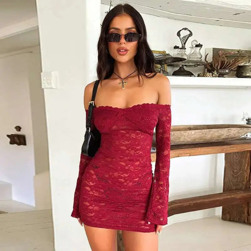 Floral Lace Strapless Sweetheart Neck Tiered Ruffle Hem Bodycon Mini Dress 15