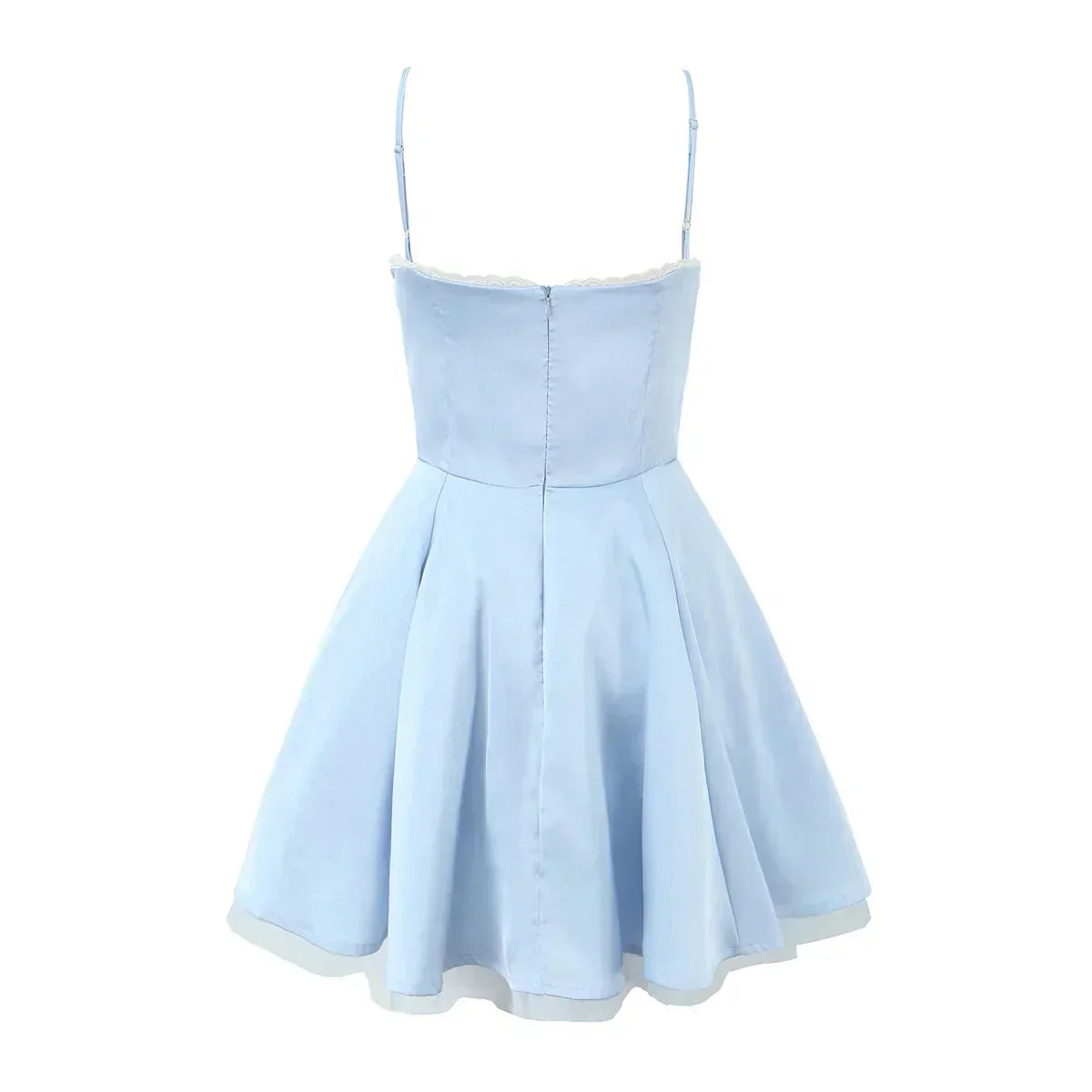 Sweetheart Neck Lace Trim Corset Tulle Petticoat Flared Mini Dress 6