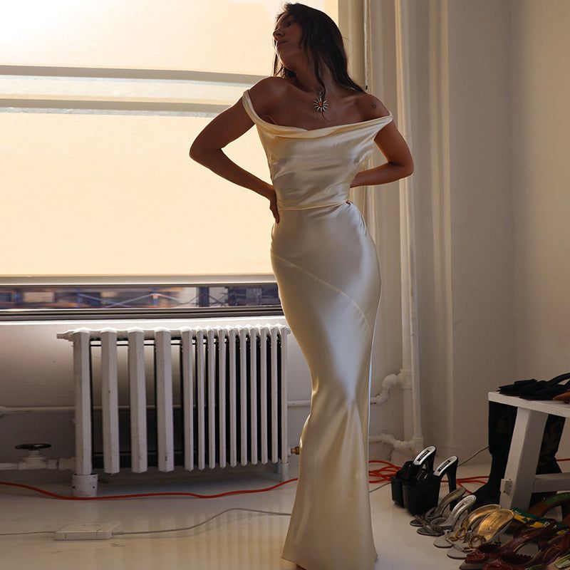 Cowl Neck Plunging Back Satin Maxi Dress 6