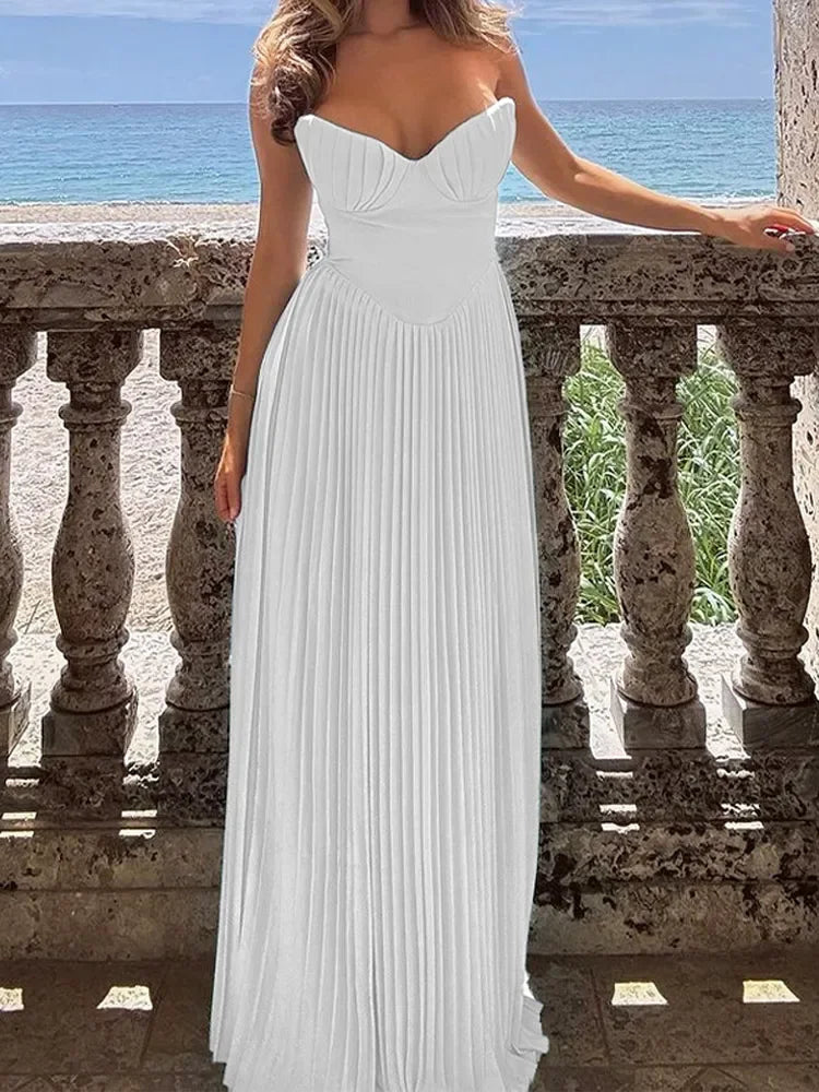 Pleated Scoop Neck Spaghetti Strap Maxi Dress 2