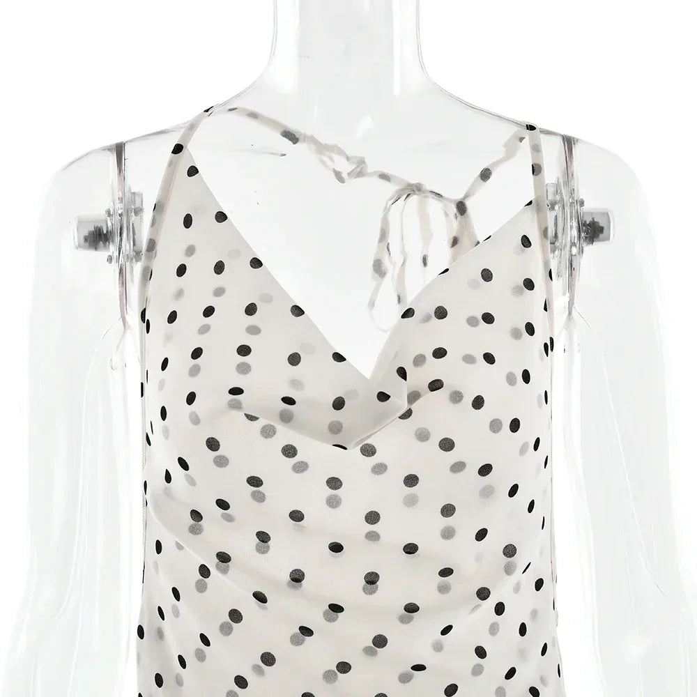 Cowl Neck Polka Dot Spaghetti Strap Maxi Dress 7