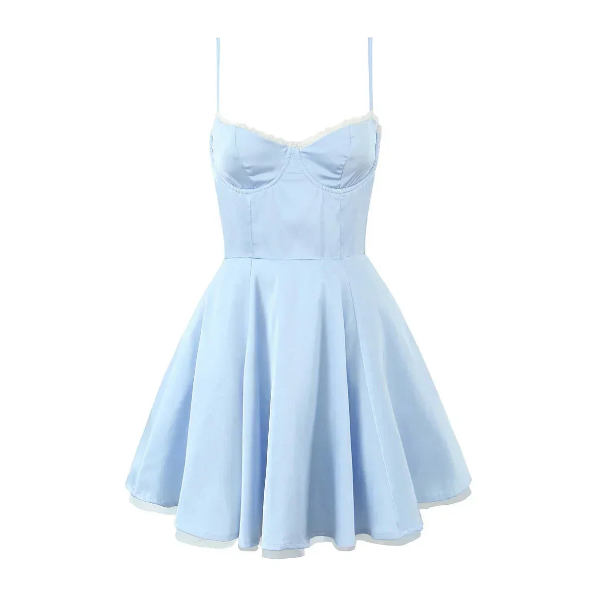 Sweetheart Neck Lace Trim Corset Tulle Petticoat Flared Mini Dress 5