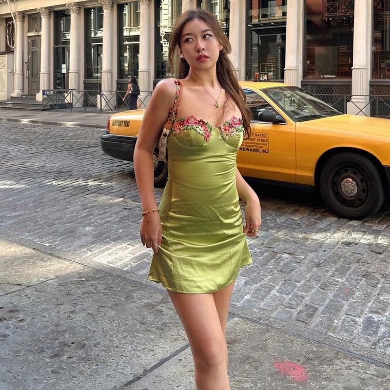 Satin Sweetheart Floral Embroidery Bustier Mini Dress 6