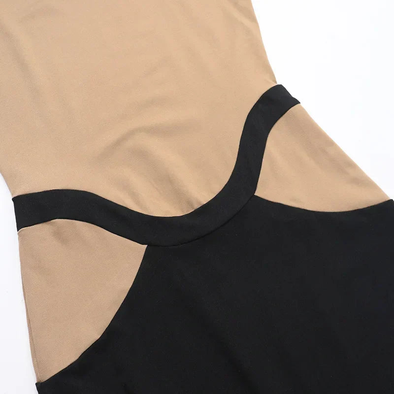 High Neck Sheer Mesh Bodice Curved Waist Hip Cutout Column Maxi Gown 10