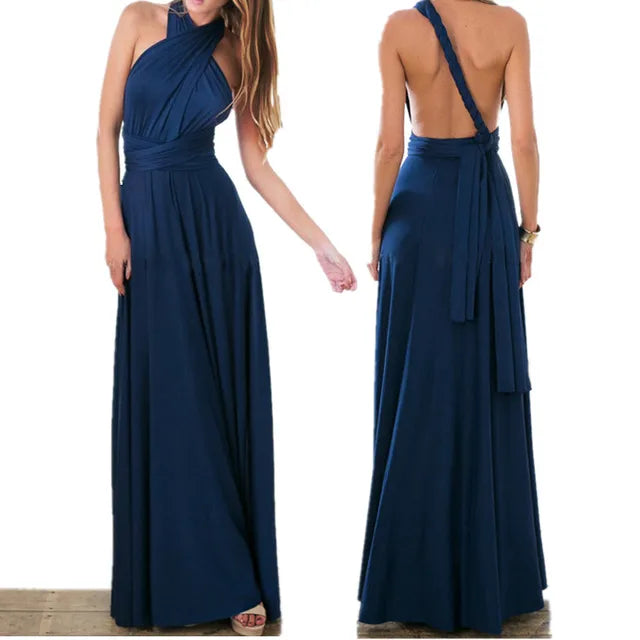Deep V-Neck Wrap Convertible Braid Back Band Maxi Dress 5