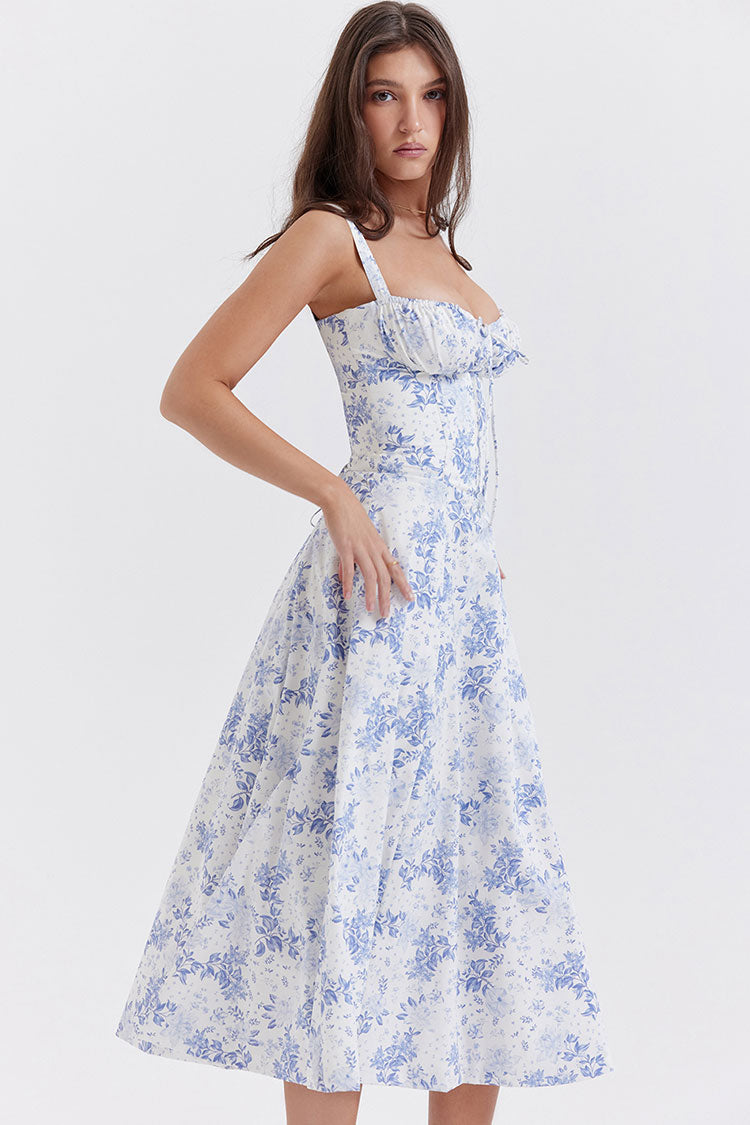 Sweetheart Strap Bustier Floral Fit Flare Midi Dress 3