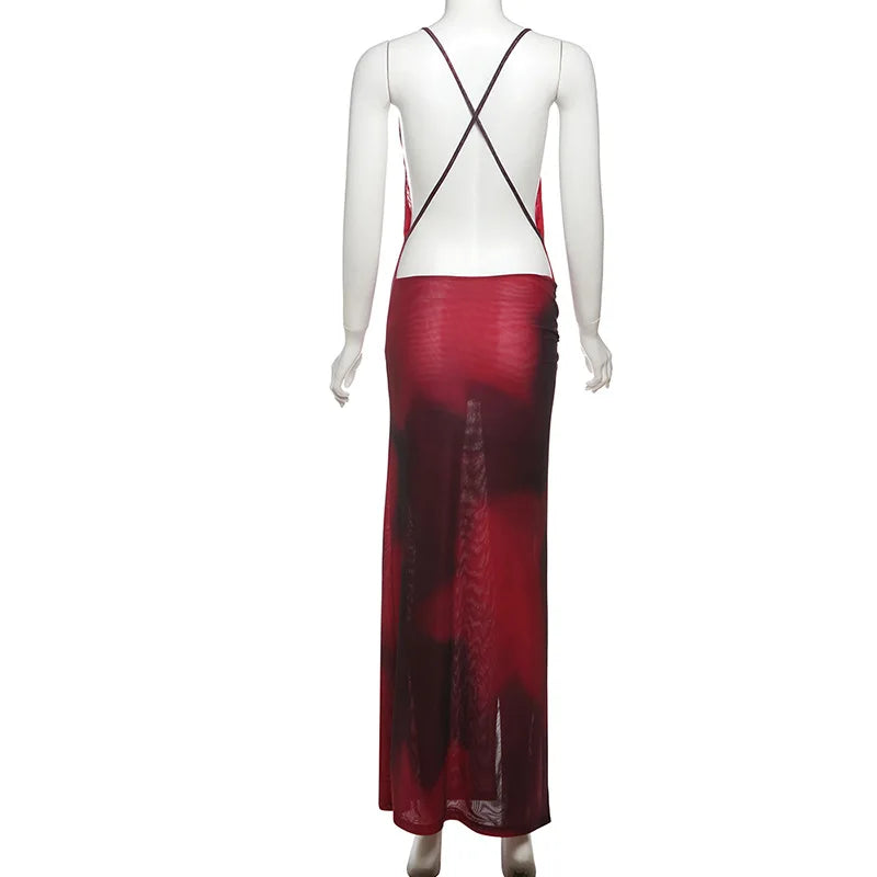 Plunging Halter Ring Detail Side Cutout High Slit Maxi Dress 10
