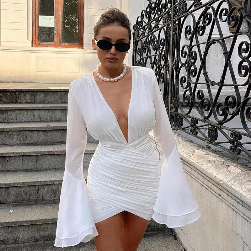 Off Shoulder Puff Sleeve Ruched Bodycon Mini Dress 2