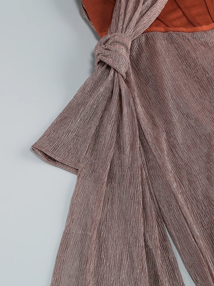 One Shoulder Draped Glitter Corset Maxi Gown 12