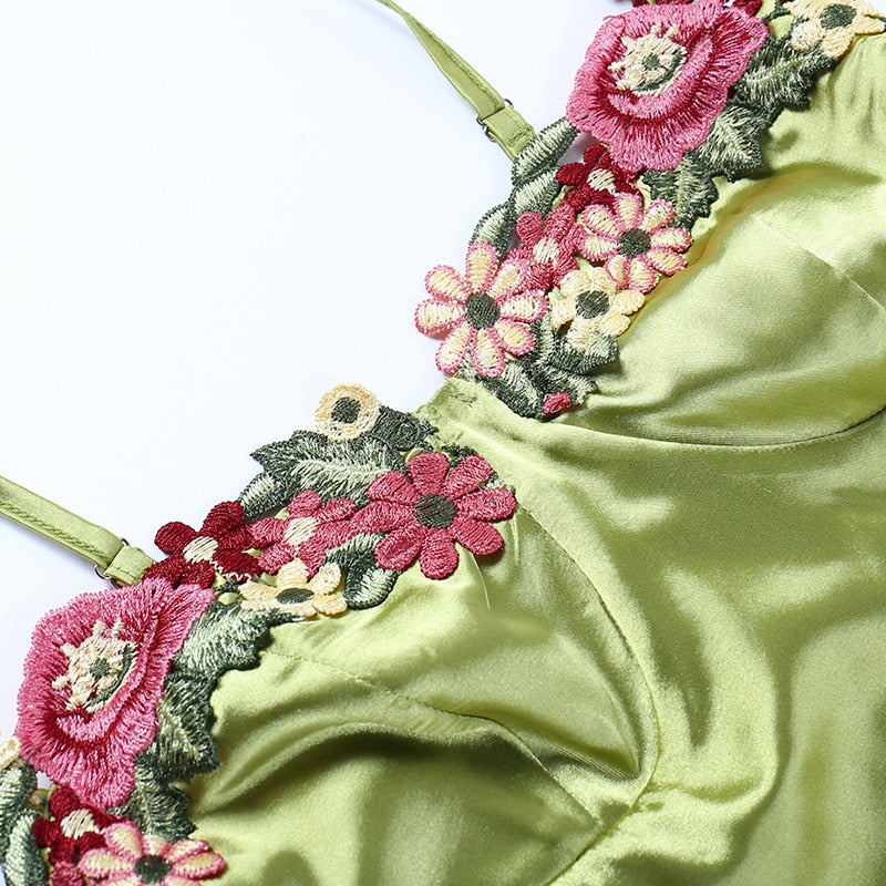 Satin Sweetheart Floral Embroidery Bustier Mini Dress 14
