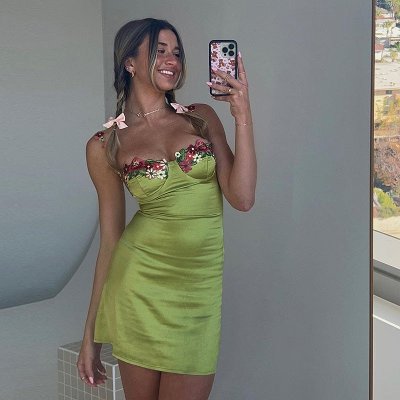 Satin Sweetheart Floral Embroidery Bustier Mini Dress 7