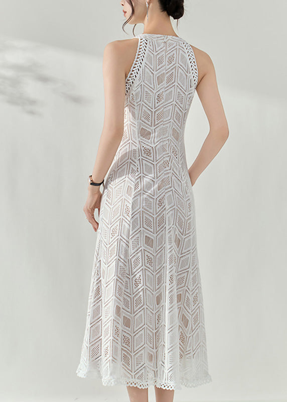 Halter Neck Geometric Diamond Crochet Lace Slim Fit Maxi Dress 5