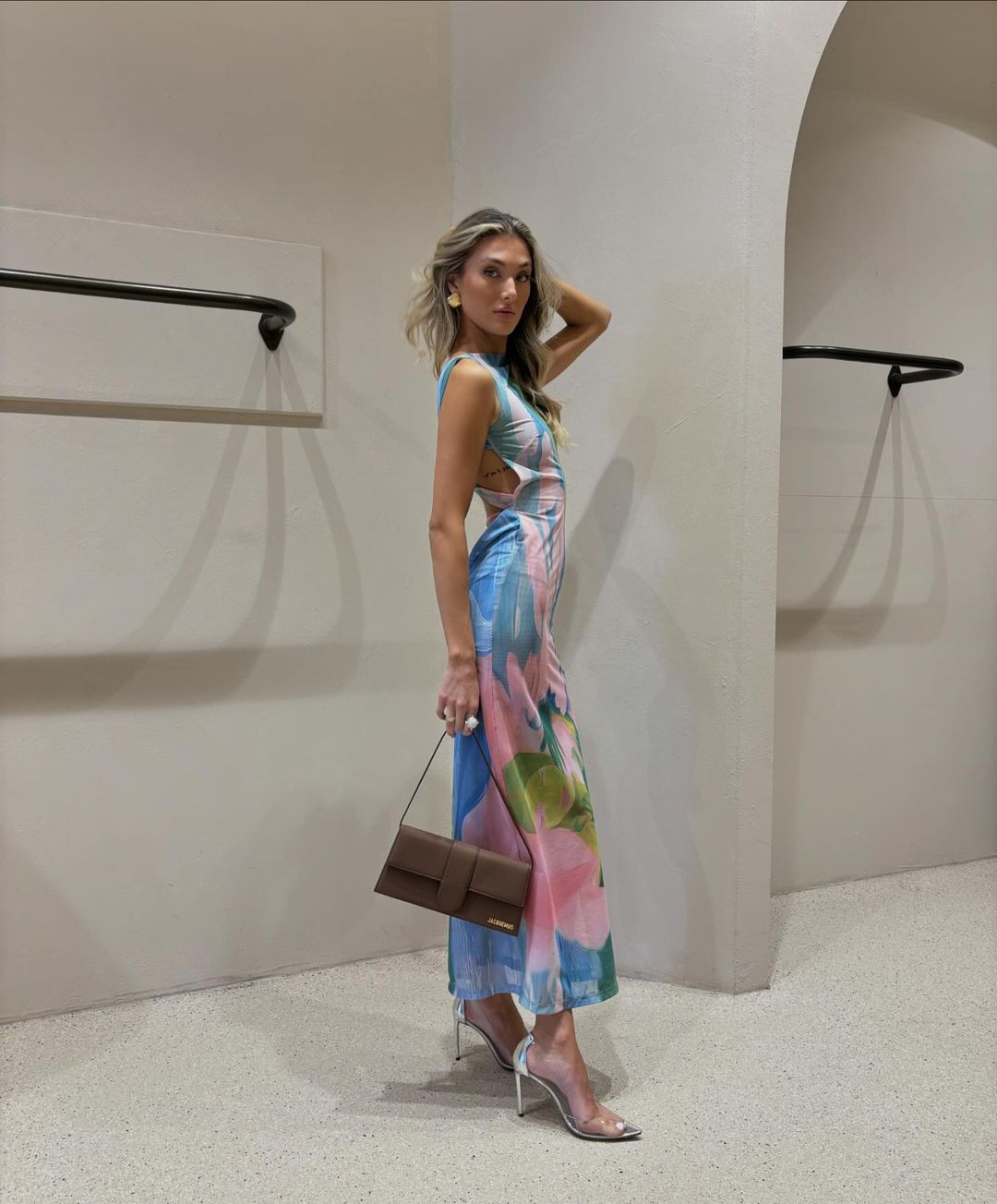 High Neck Sleeveless Abstract Painterly Print Bodycon Maxi Dress 2