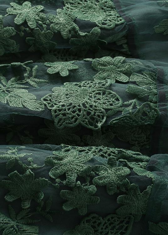 Round Neck Three Quarter Sleeve Floral Lace Embroidered Overlay Midi Dress 5