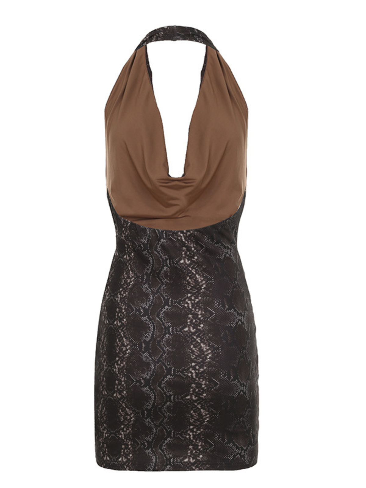 Snake Print Halter Cowl Neck Bodycon Mini Dress 8