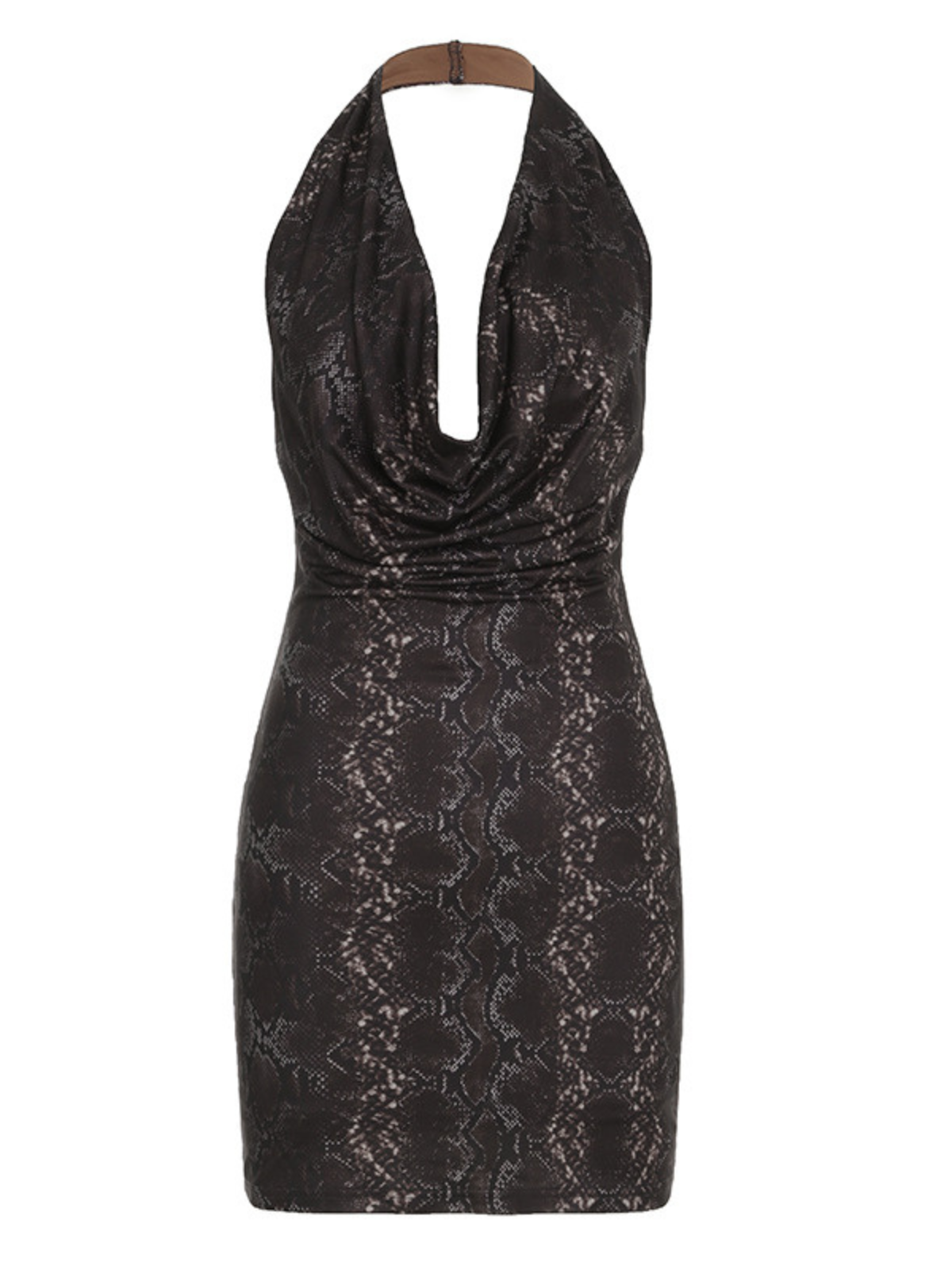 Snake Print Halter Cowl Neck Bodycon Mini Dress 7