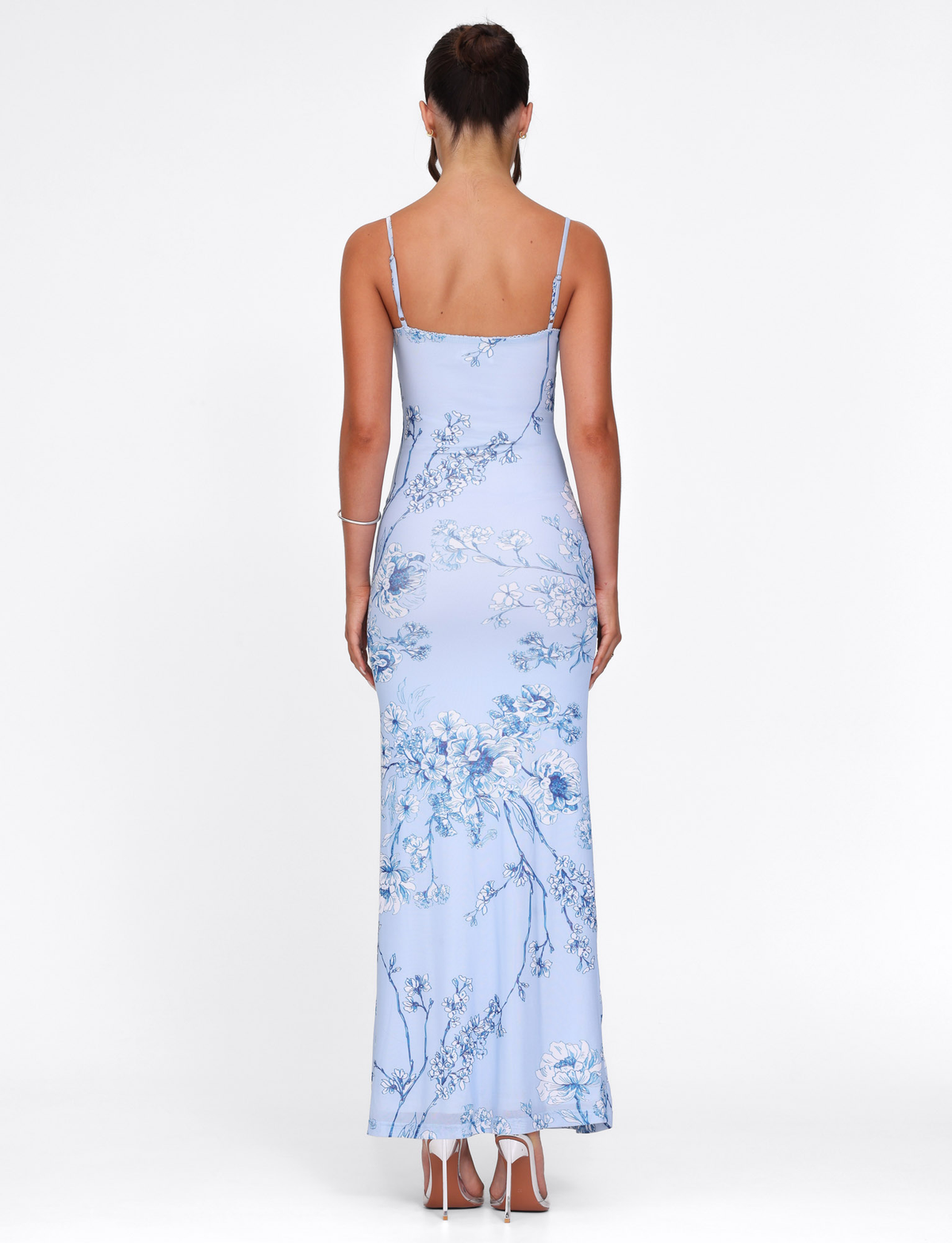 Spaghetti Strap Chinoiserie Floral Print Bodycon Maxi Dress 3