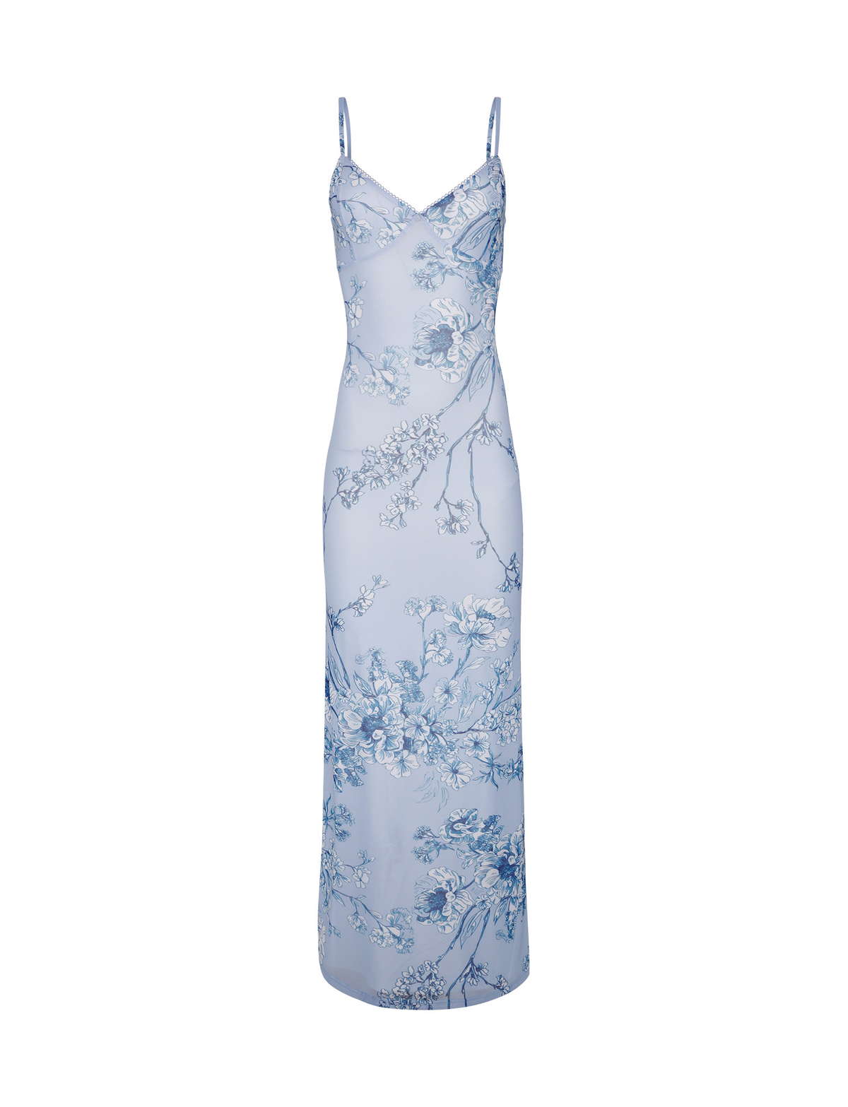 Spaghetti Strap Chinoiserie Floral Print Bodycon Maxi Dress 6