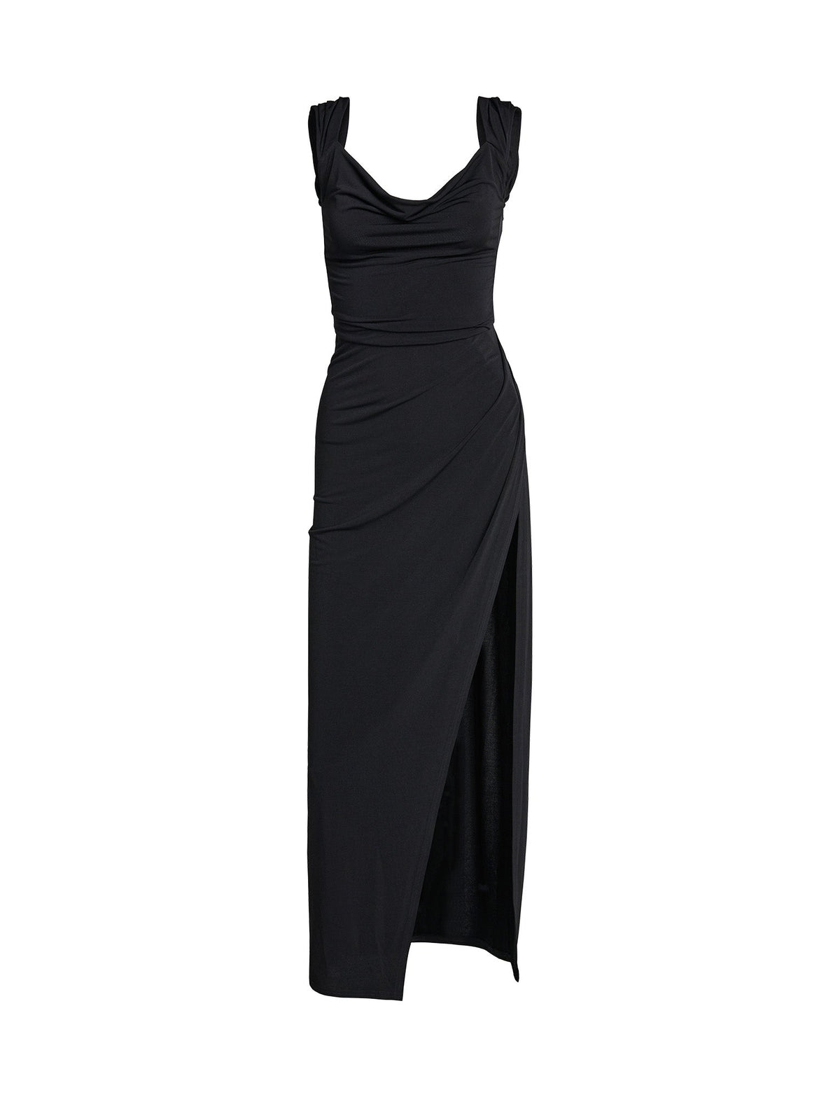 Scoop Neck Cap Sleeve Ruched High Slit Bodycon Maxi Dress 6