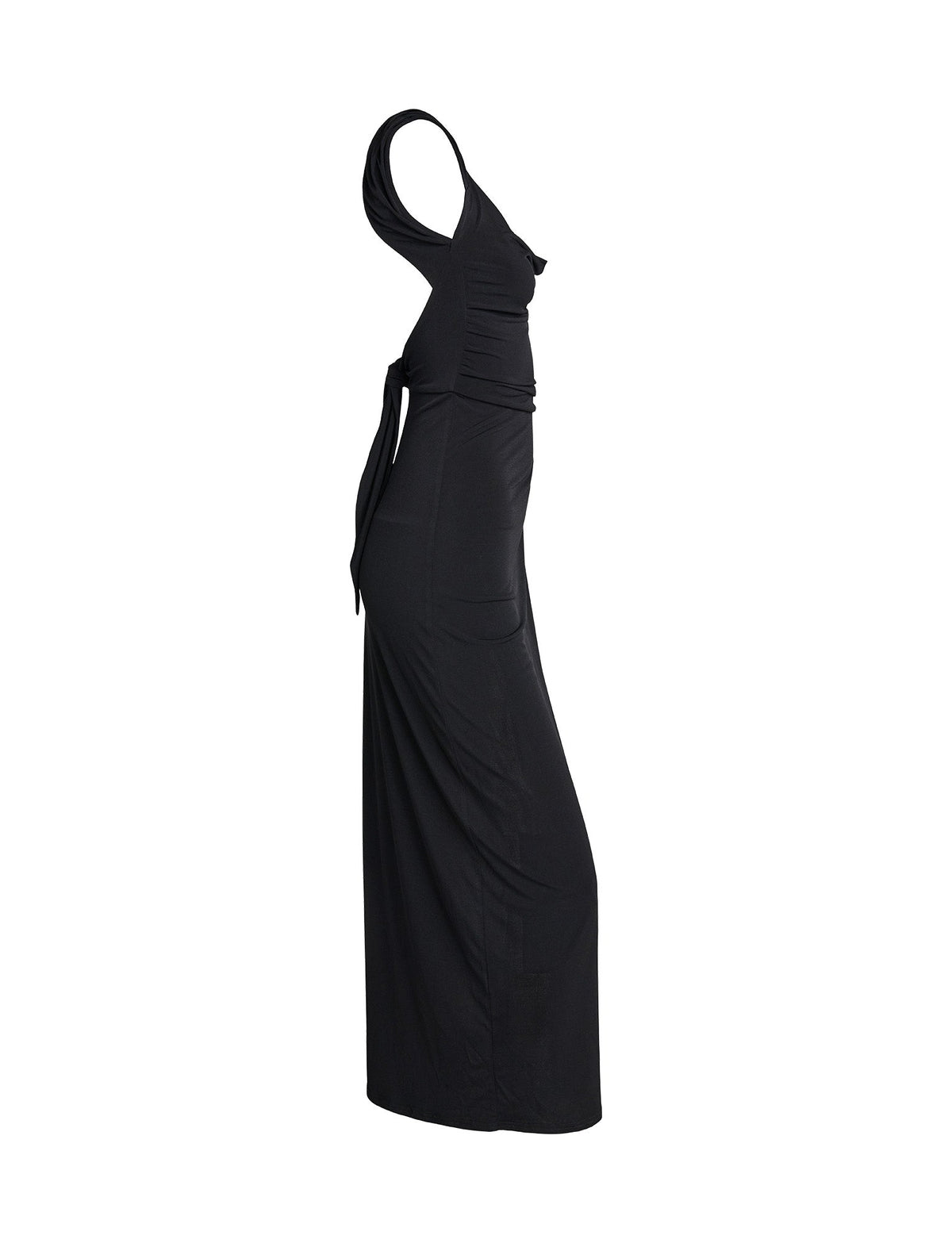 Scoop Neck Cap Sleeve Ruched High Slit Bodycon Maxi Dress 8