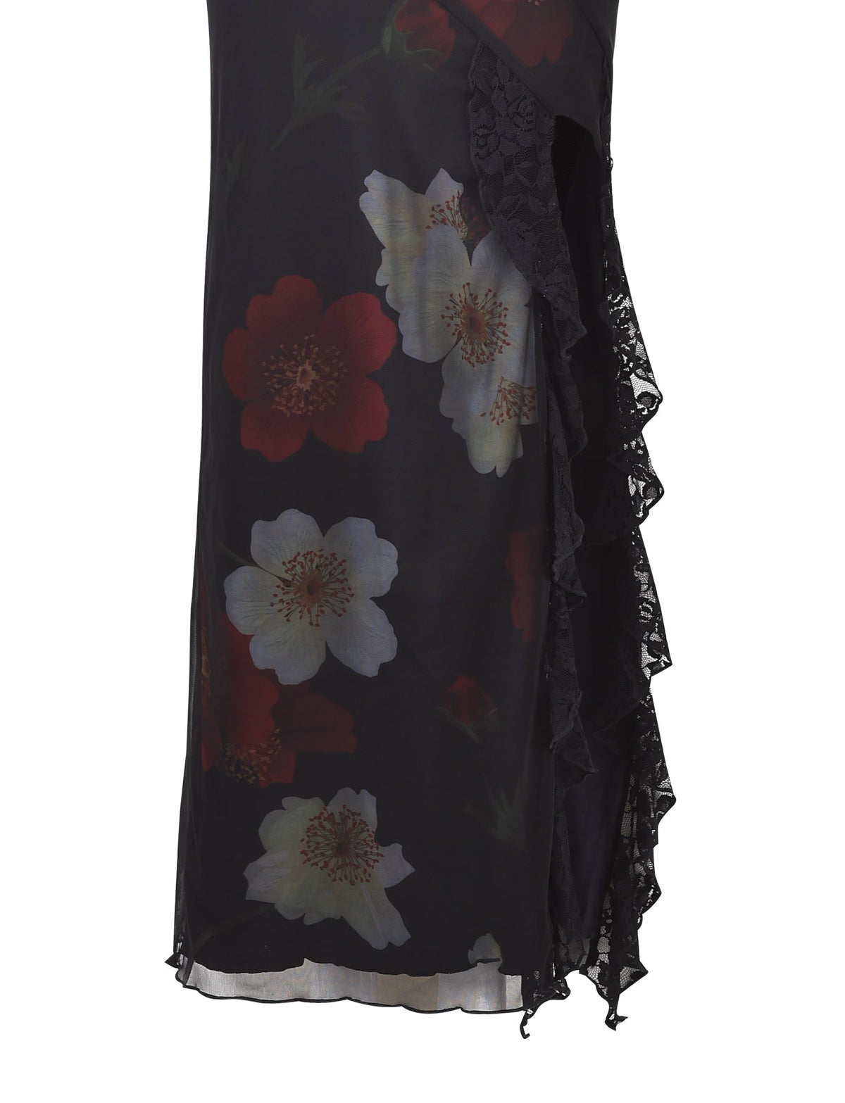 Strapless Floral Mesh Lace Trim High Slit Bodycon Maxi Dress 9
