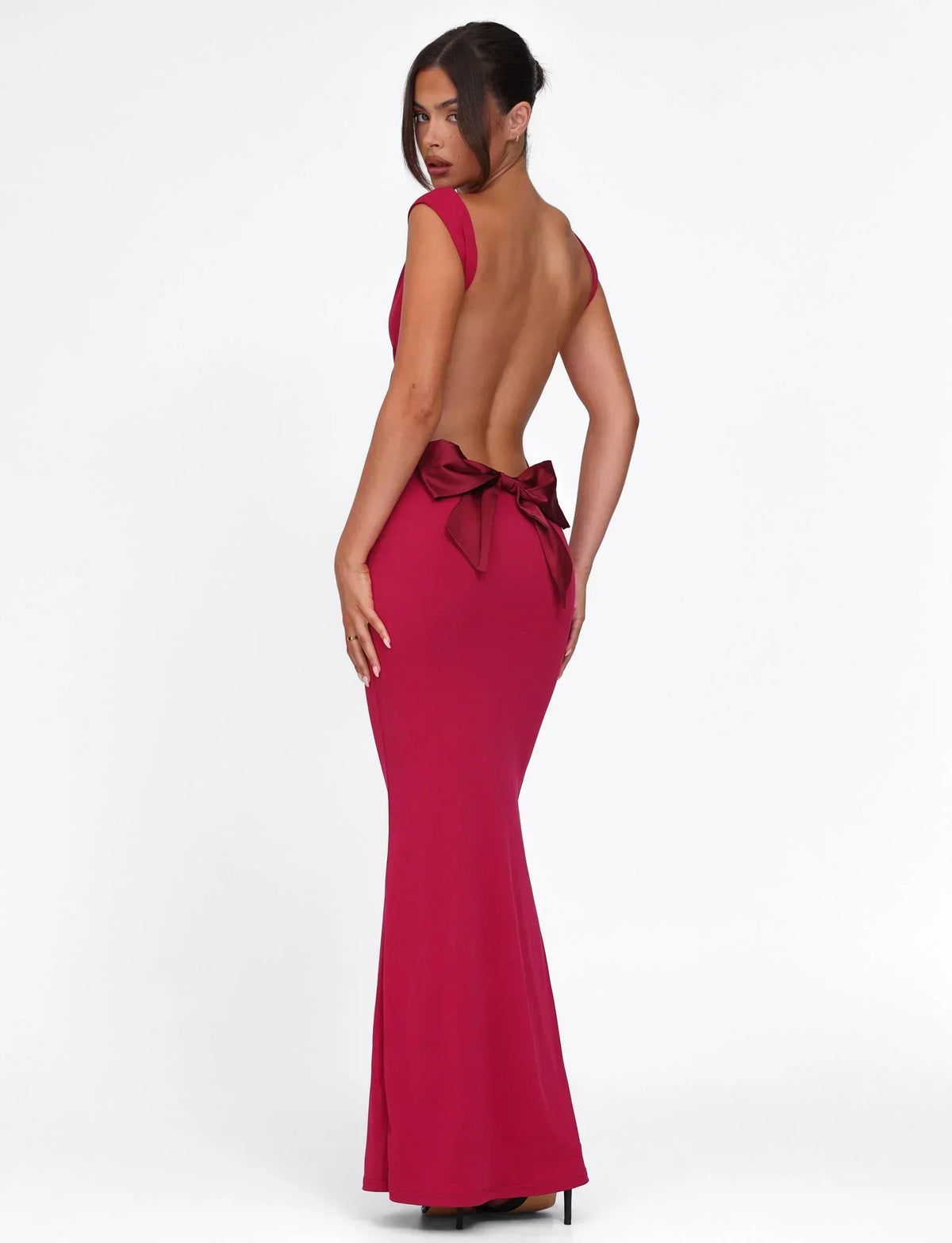 Wide Strap Open Back Oversized Bow Mermaid Maxi Gown
