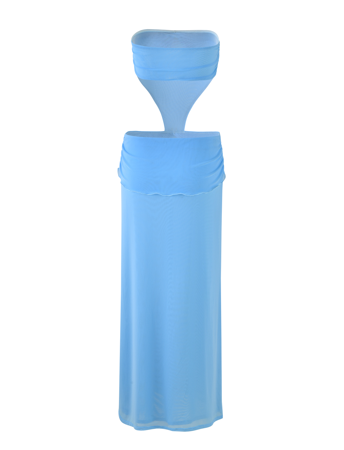 Strapless Ruched Side Cutout Flower Charm High Slit Maxi Gown 11