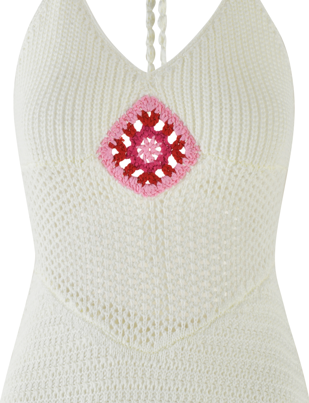 Halter Neck V Neck Crochet Floral Motif Open Knit Mini Dress 9