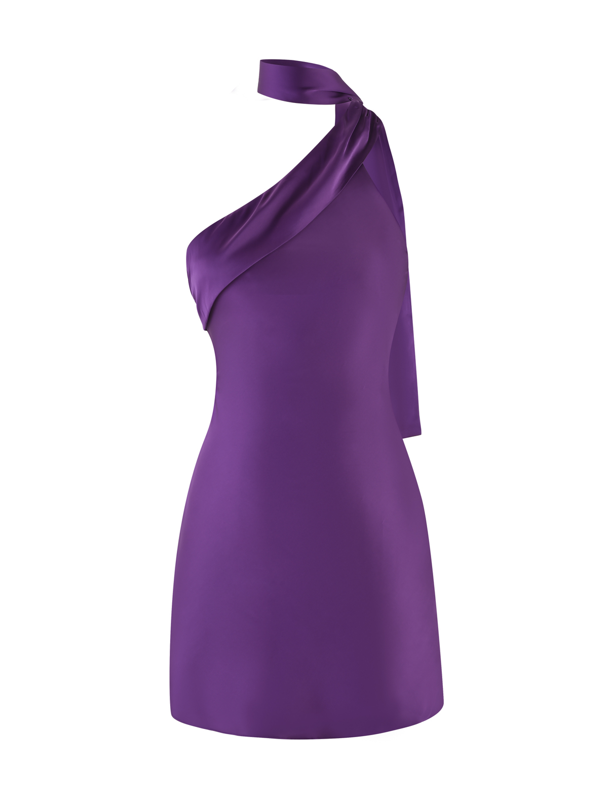 One Shoulder Choker Wrap Draped Satin Mini Dress 6