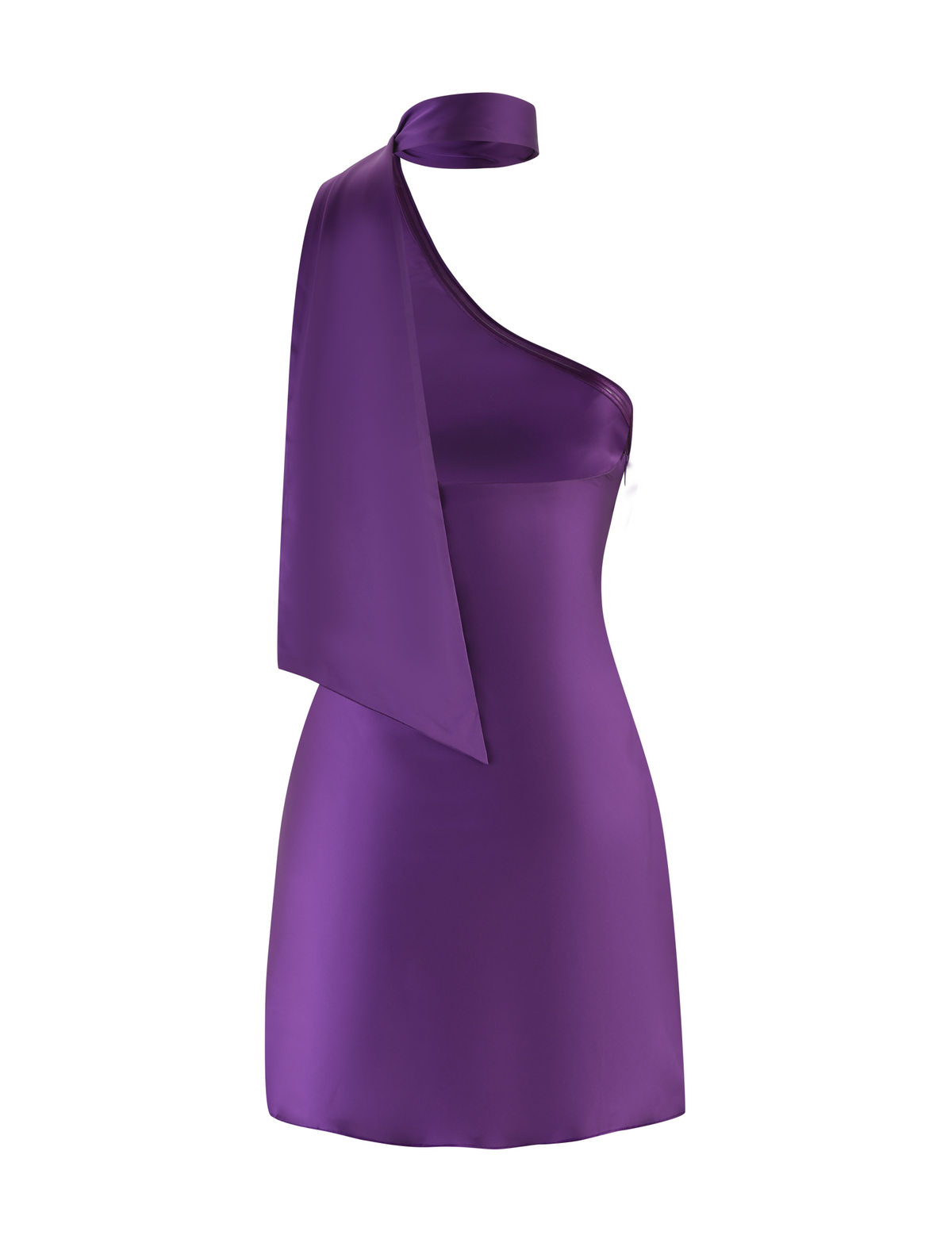 One Shoulder Choker Wrap Draped Satin Mini Dress 7