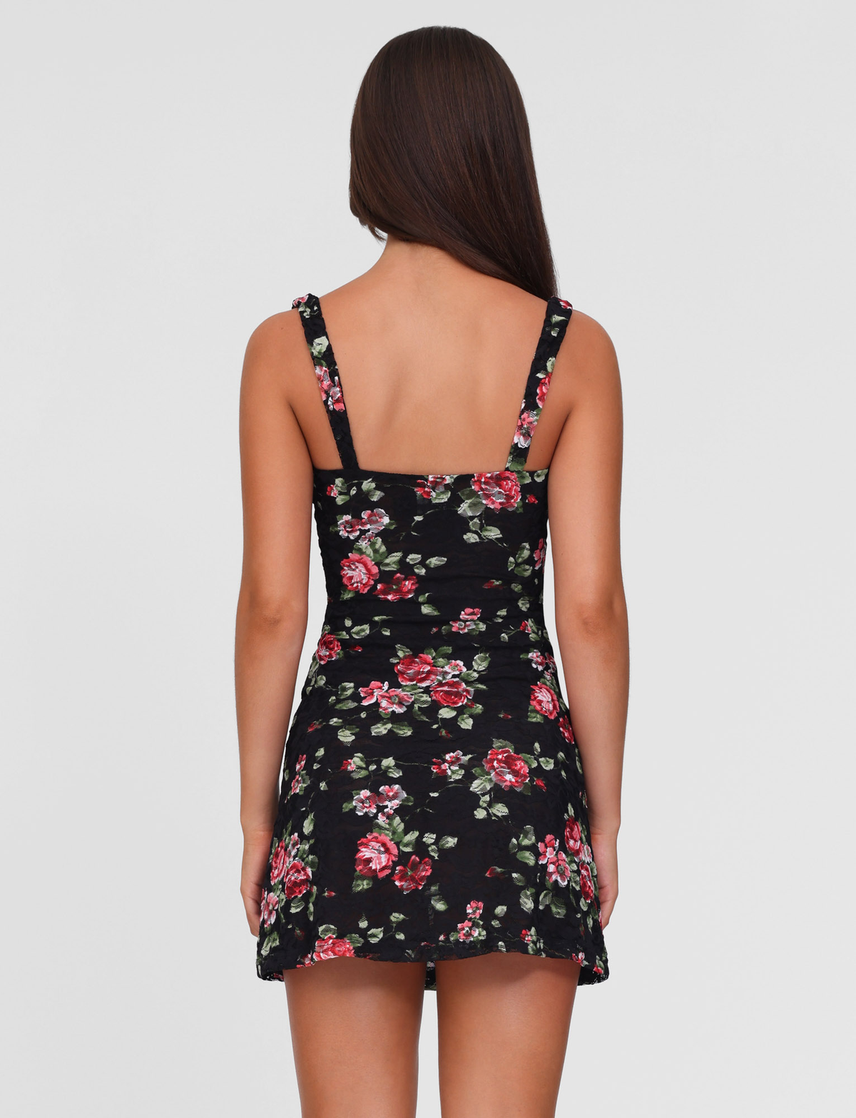 Floral Lace Sweetheart Neck Wide Strap Ruched Bodycon Mini Dress 7