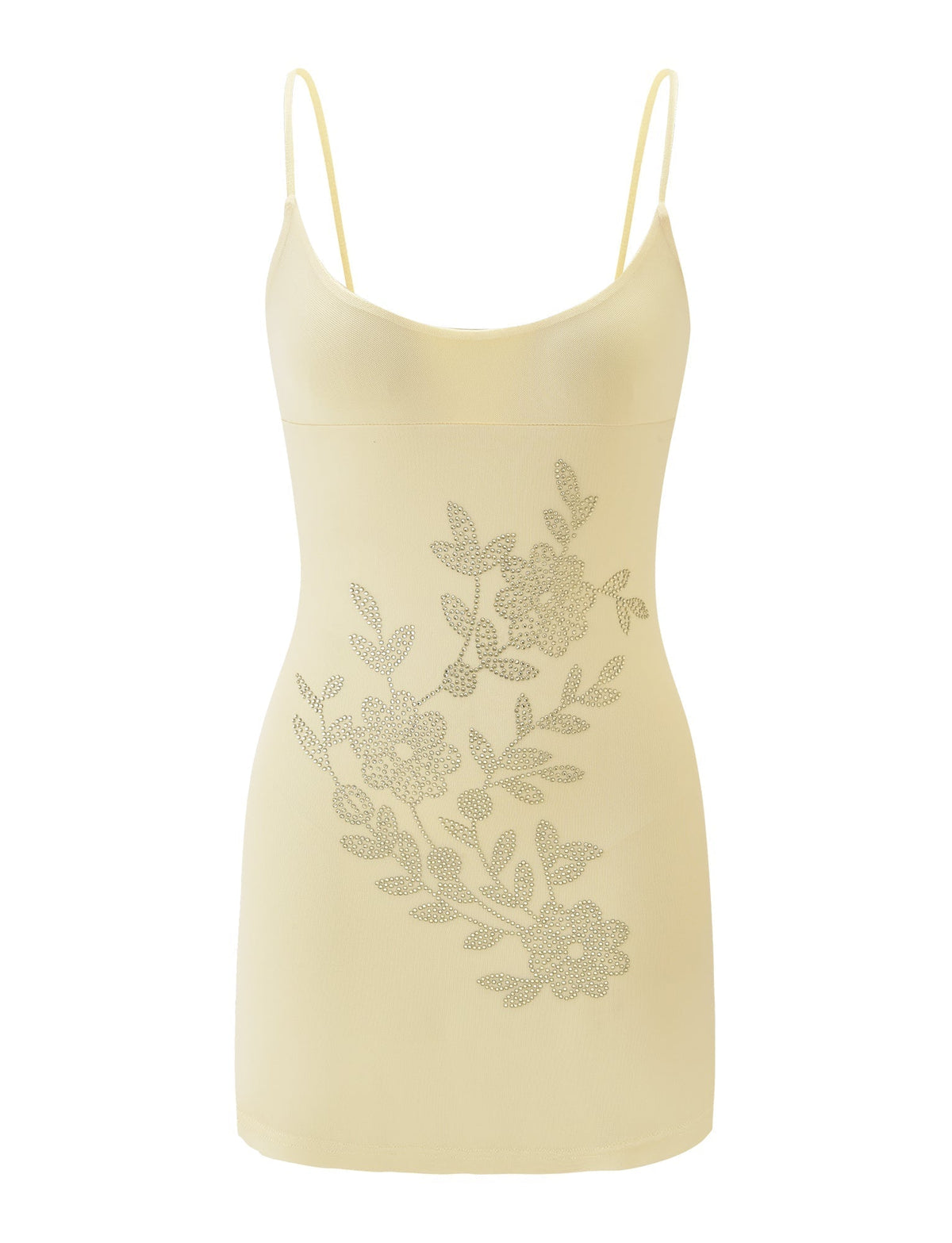 Rhinestone Floral Applique Scoop Neck Spaghetti Strap Bodycon Mini Dress 9