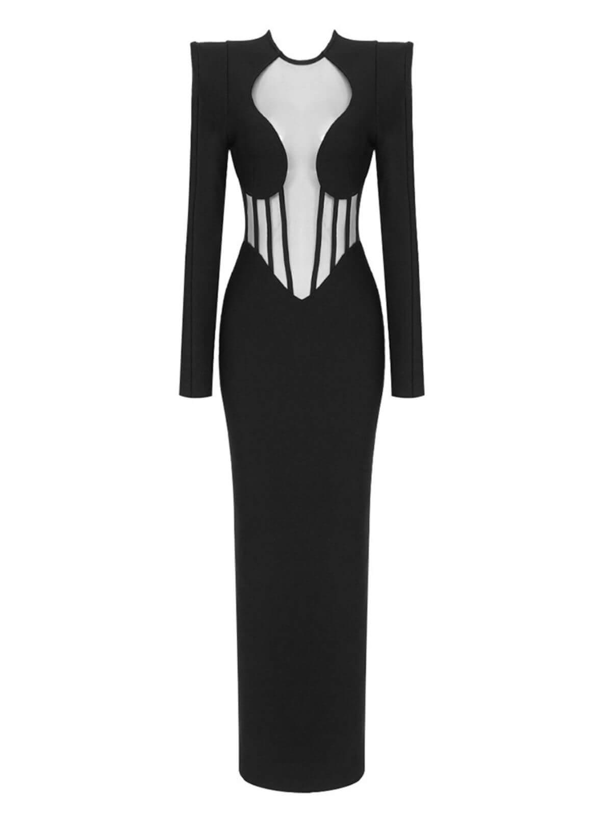 Mock Neck Long Sleeve Bandage Bodycon Midi Dress 6