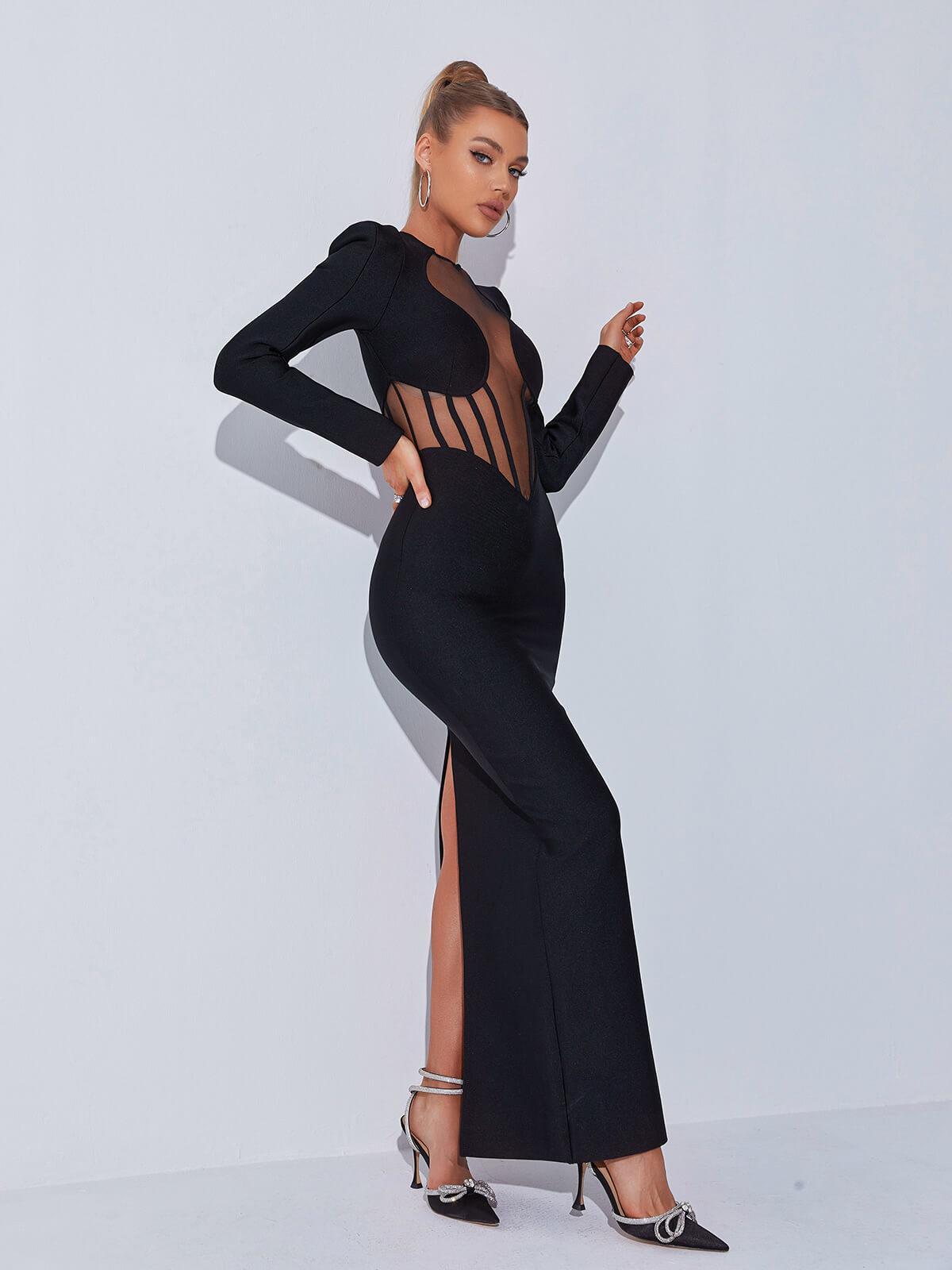 Mock Neck Long Sleeve Bandage Bodycon Midi Dress 4