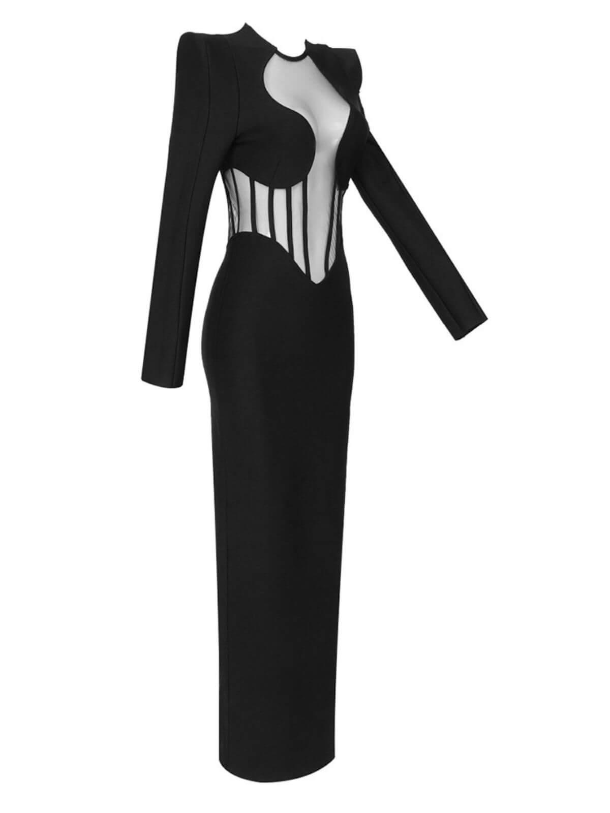 Mock Neck Long Sleeve Bandage Bodycon Midi Dress 7