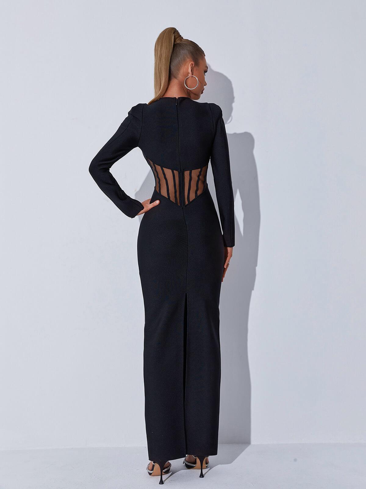Mock Neck Long Sleeve Bandage Bodycon Midi Dress 5