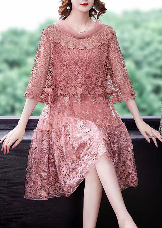 Ruffled Lace Crochet Overlay Floral Embroidered Midi Dress