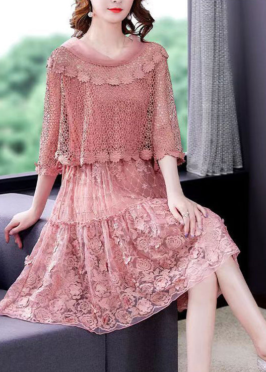 Ruffled Lace Crochet Overlay Floral Embroidered Midi Dress 2