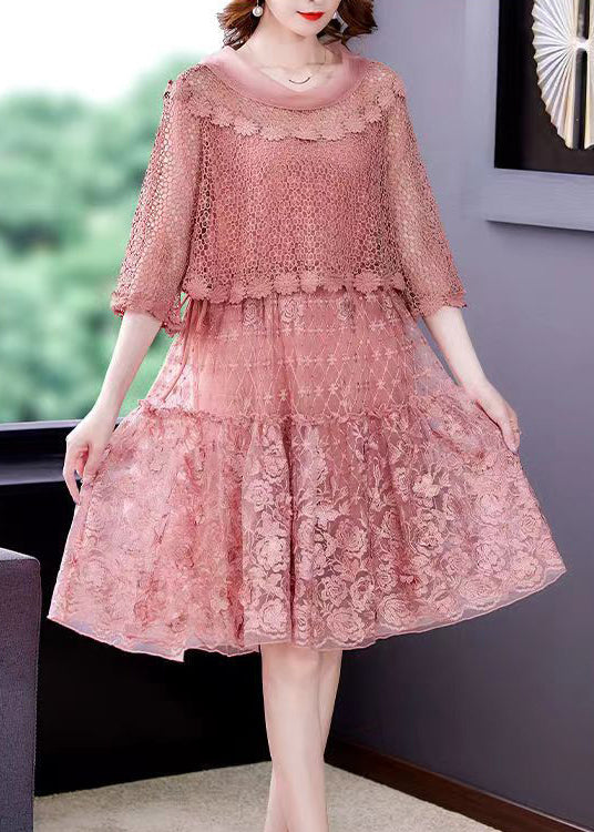 Ruffled Lace Crochet Overlay Floral Embroidered Midi Dress 3