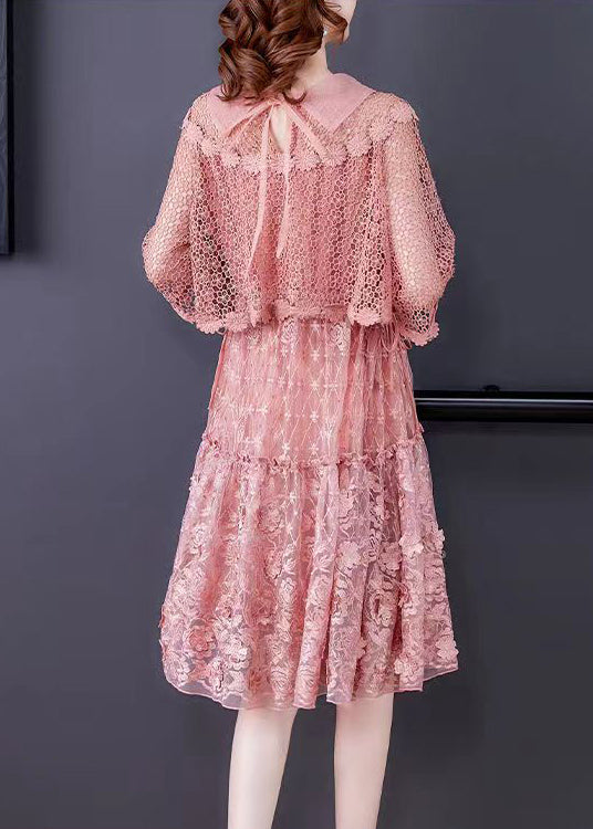 Ruffled Lace Crochet Overlay Floral Embroidered Midi Dress 5