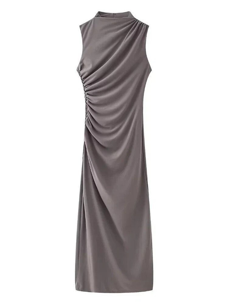 Sleeveless Cowl Neck Ruched Gathered Bodycon Maxi Dress 4