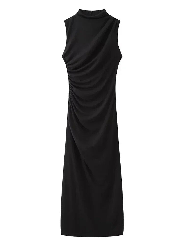 Sleeveless Cowl Neck Ruched Gathered Bodycon Maxi Dress 3