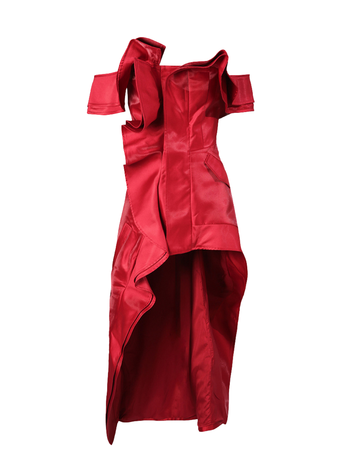 Off Shoulder Center Ruffle High Low Asymmetric Midi Dress 7