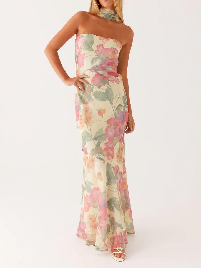 Satin Strapless Choker Neck Mermaid Maxi Gown 8