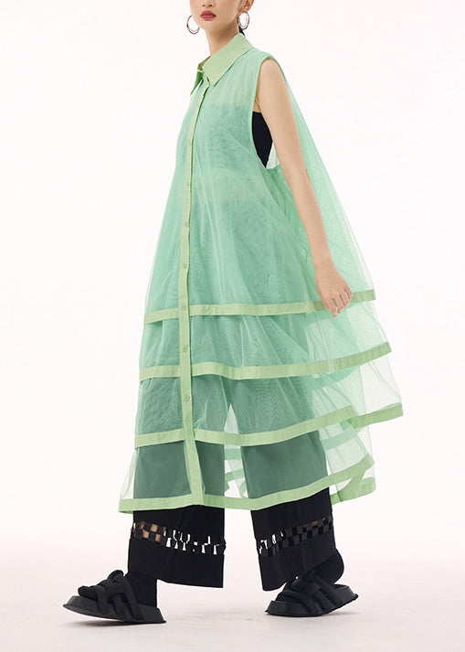 Peter Pan Collar Sheer Mesh Tiered Shirt Dress