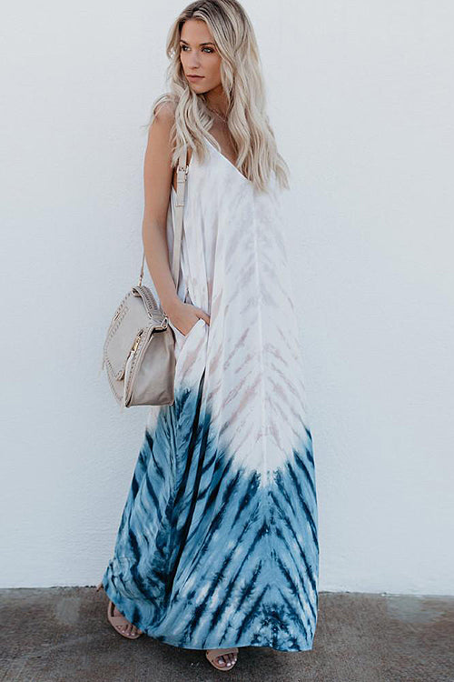 Spaghetti Strap Tie Dye V-Neck Pocket Maxi Dress 4